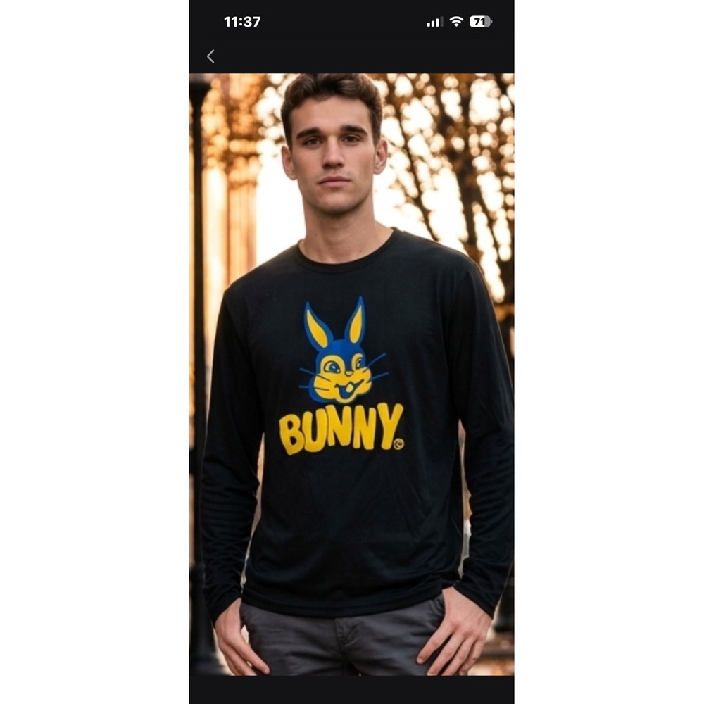 Bunny Mascot Graphic Long Sleeve Shirt Black Mens XL Moisture Management Tee